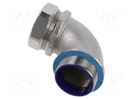 90° angled connector; Thread: metric,non-swivel,outside; brass HELLERMANNTYTON