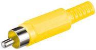 RCA plug, yellow - plastic version, with cable protector