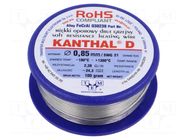 Resistance wire; 2.38Ω/m; -100÷1300°C; 0.1kg; Øout: 0.85mm; FeCrAl KANTHAL