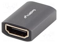 Adapter; HDMI socket,both sides; HDMI 2.1; silver; aluminium LANBERG