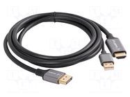 Cable; DisplayPort plug,HDMI plug,USB A plug; PVC; 1.8m; black LANBERG