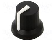 Knob; with pointer; rubber,plastic; Øshaft: 6mm; black; push-in CLIFF