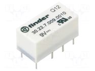 Relay: electromagnetic; DPDT; Ucoil: 9VDC; Icontacts max: 3A; 30.22 FINDER