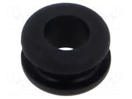 Grommet; Ømount.hole: 9mm; Øhole: 6mm; black; Panel thick: max.3mm ESSENTRA