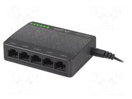 Switch Ethernet; DC socket,RJ45 socket x5; black; 1Gbps LANBERG