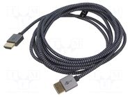 Cable; HDMI plug,both sides; PVC; textile; 3m; black-grey; silver Goobay