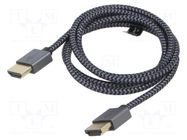 Cable; HDMI plug,both sides; PVC; textile; 1m; black-grey; silver Goobay