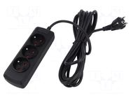 Plug socket strip: protective; Sockets: 3; 250VAC; 10A; black; 5m ARCON