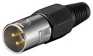 Microphone Plug, 3 Pin, 3 Pin, black - with gold-plated contacts and screwed strain-relief