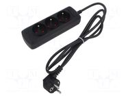 Plug socket strip: protective; Sockets: 3; 250VAC; 10A; black; 1.5m ARCON