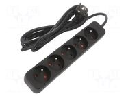 Extension lead; 3x1.5mm2; Sockets: 5; rubber; black; 3m; 10A LANBERG