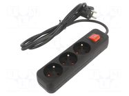 Extension lead; 3x1mm2; Sockets: 3; rubber; black; 1.5m; 10A LANBERG