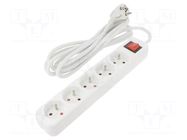 Extension lead; 3x1.5mm2; Sockets: 5; rubber; white; 3m; 10A LANBERG