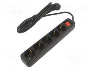 Extension lead; 3x1.5mm2; Schuko; Sockets: 5; rubber; black; 3m; 10A LANBERG