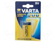 Battery: alkaline; 6F22; 9V; non-rechargeable; 1pcs; LONGLIFE VARTA