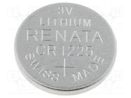 Battery: lithium; 3V; CR1225,coin; 48mAh; non-rechargeable RENATA