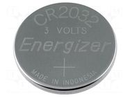 Battery: lithium; CR2032,coin; 3V; 235mAh; non-rechargeable ENERGIZER