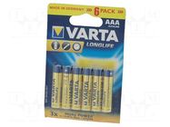 Battery: alkaline; AAA; 1.5V; non-rechargeable; 6pcs; LONGLIFE VARTA