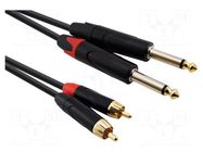 Cable; Jack 6,3mm plug x2,RCA plug x2; 1.5m; black; PVC REDS MUSIC
