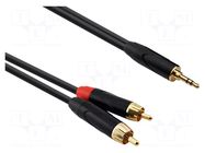 Cable; Jack 3.5mm plug,RCA plug x2; 3m; black; PVC REDS MUSIC