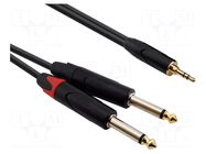 Cable; Jack 3.5mm plug,Jack 6,3mm plug x2; 1.5m; black; PVC REDS MUSIC