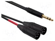 Cable; Jack 6,3mm plug,XLR male 3pin x2; 1m; black; PVC REDS MUSIC