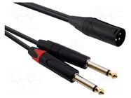 Cable; Jack 6,3mm plug x2,XLR male 3pin; 1m; black; PVC REDS MUSIC