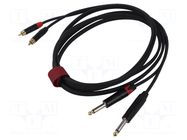 Cable; Jack 6,3mm plug x2,RCA plug x2; 3m; black; PVC REDS MUSIC