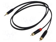 Cable; Jack 3.5mm plug,RCA plug x2; 1.5m; black; PVC REDS MUSIC