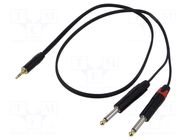 Cable; Jack 3.5mm plug,Jack 6,3mm plug x2; 1m; black; PVC REDS MUSIC