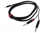 Cable; Jack 3.5mm plug,Jack 6,3mm plug x2; 5m; black; PVC REDS MUSIC