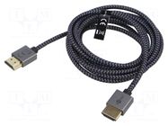 Cable; HDMI plug,both sides; PVC; textile; 2m; black-grey; silver Goobay