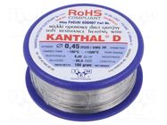 Resistance wire; 8.49Ω/m; -100÷1300°C; 0.1kg; Øout: 0.45mm; FeCrAl KANTHAL