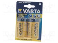 Battery: alkaline; D; 1.5V; non-rechargeable; 2pcs; LONGLIFE VARTA