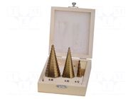 Drill set; for metal,step; thin tinware,metal,steel; 3pcs. PROLINE