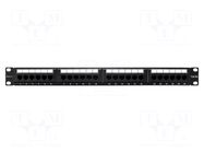 Patch panel; black; Number of ports: 24; Cat: 5e; RJ45 socket x24 QOLTEC