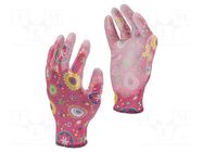 Protective gloves; Size: 8; pink; polyester,PU; women's; tag LAHTI PRO