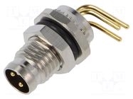 Connector: M8; socket; male; 48V; 4A; PIN: 3; IP67; angled; THT LUTRONIC
