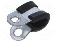 Fixing clamp; ØBundle : 9mm; W: 15mm; steel; Cover material: EPDM KALE