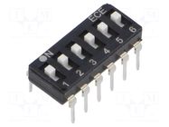Switch: DIP-SWITCH; Poles number: 6; OFF-ON; 0.025A/24VDC; Pos: 2/6 ECE
