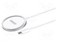 Inductance charger; white; Standard: Qi; 5÷12VDC; 15W SAVIO