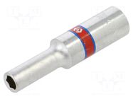 Socket; 6-angles,inch,socket spanner; HEX 3/16"; 1/4"; 50mm; long KING TONY
