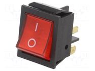 ROCKER; DPST; Pos: 2; OFF-ON; 16A/250VAC; red; neon lamp; Body: black ORNO