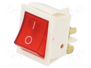 ROCKER; DPST; Pos: 2; OFF-ON; 16A/250VAC; red; neon lamp; Body: white ORNO