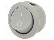 ROCKER; SPST; Pos: 2; OFF-ON; 6A/250VAC; grey; none; Body: grey; round ORNO