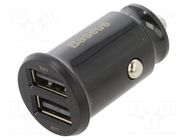 USB power supply; USB A socket x2; Sup.volt: 12÷24VDC; black BASEUS