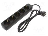 Extension lead; 3x1mm2; Schuko; Sockets: 5; rubber; black; 1.5m; 10A LANBERG