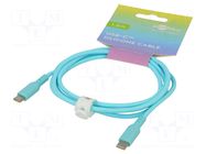Cable; USB 2.0; USB C plug,both sides; 1.5m; turquoise; silicone GOOBAY