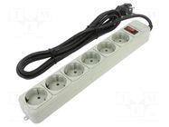 Plug socket strip: protective; Sockets: 6; 250VAC; 16A; grey; 3m GEMBIRD
