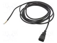 Cable; 3x1mm2; IEC C14 male,wires; PVC; 5m; black; 10A; 250V LIAN DUNG